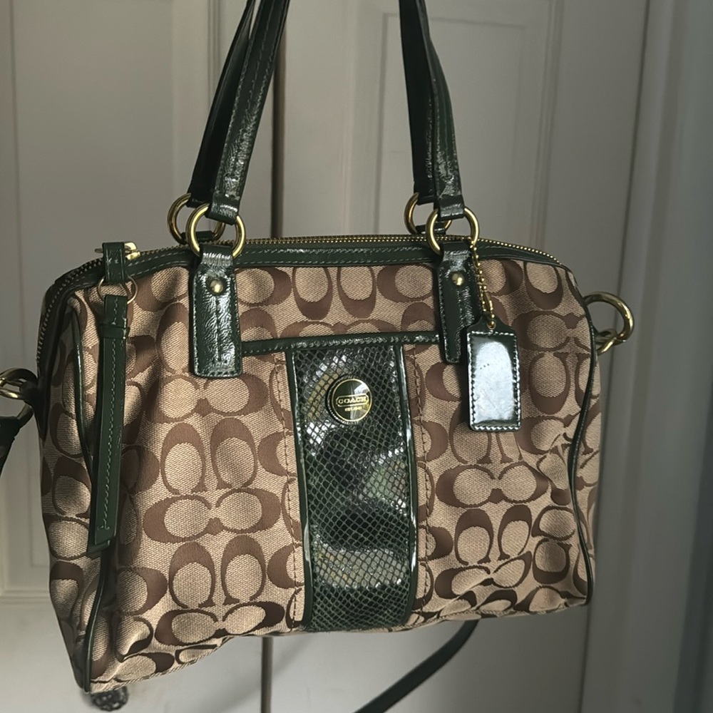 Coach, Tan And Green Leather Trim